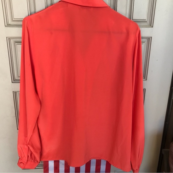 Regina Porter Sz12 Blouse Covered Buttons Long Sleeves Cuffs/Collar Orange Polye - Picture 8 of 8